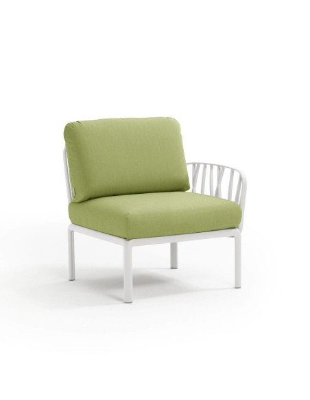 Fauteuil en résine KOMODO blanc 1 accoudoir renforcé en fibre de verre avec coussin avocado