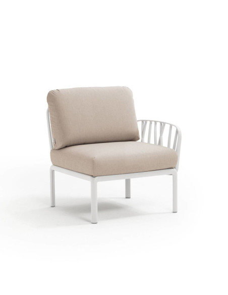 Fauteuil en résine KOMODO blanc 1 accoudoir renforcé en fibre de verre avec coussin canvas