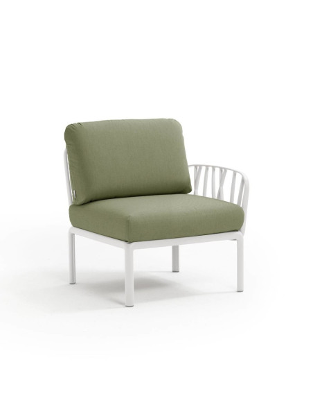 Fauteuil en résine KOMODO blanc 1 accoudoir renforcé en fibre de verre avec coussin giungla