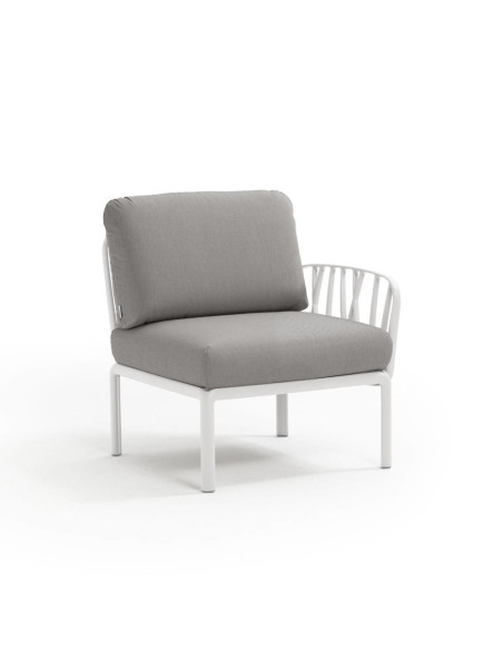 Fauteuil en résine KOMODO blanc 1 accoudoir renforcé en fibre de verre avec coussin grigio