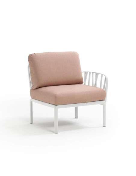 Fauteuil en résine KOMODO blanc 1 accoudoir renforcé en fibre de verre avec coussin rosa