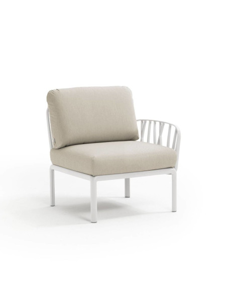 Fauteuil en résine KOMODO blanc 1 accoudoir renforcé en fibre de verre avec coussin panama