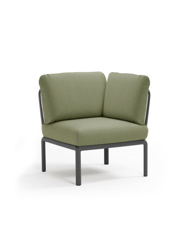 Chauffeuse d'angle en résine KOMODO anthracite renforcé en fibre de verre avec coussin giungla