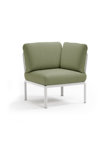 Chauffeuse d'angle en résine KOMODO blanc renforcé en fibre de verre avec coussin giungla