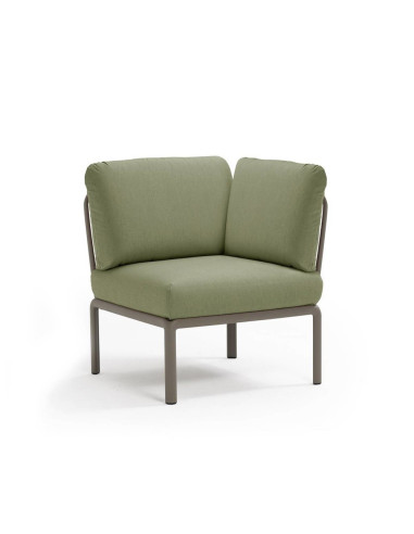 Chauffeuse d'angle en résine KOMODO taupe renforcé en fibre de verre avec coussin giungla