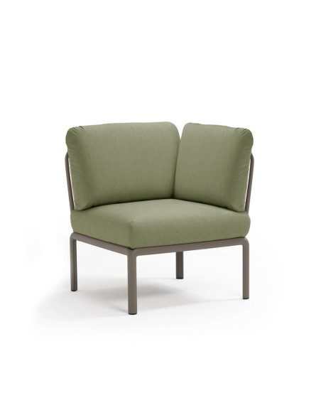 Chauffeuse d'angle en résine KOMODO taupe renforcé en fibre de verre avec coussin giungla
