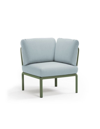 Chauffeuse d'angle en résine KOMODO vert agave renforcé en fibre de verre avec coussin ghiaccio