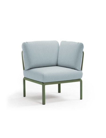 Chauffeuse d'angle en résine KOMODO vert agave renforcé en fibre de verre avec coussin ghiaccio