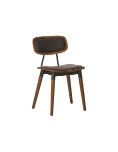 Chaise en métal FELIX pieds bois assise et dossier tapissés noir