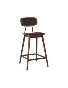 Chaise haute en métal FELIX pieds bois assise et dossier tapissés noir