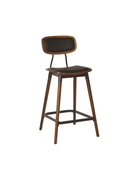 Chaise haute en métal FELIX pieds bois assise et dossier tapissés noir