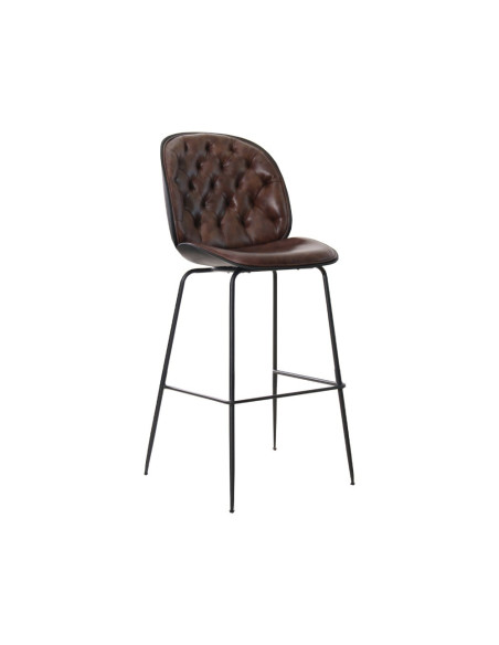 Chaise haute en métal noir CHESTER cognac assise et dossier tapissés