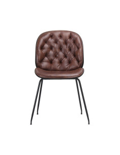Chaise en métal noir CHESTER cognac assise et dossier tapissés