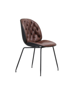 Chaise en métal noir CHESTER cognac assise et dossier tapissés 2