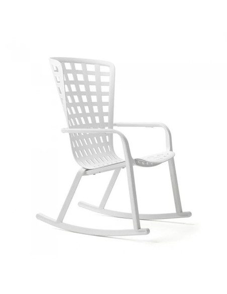 Fauteuil en résine FOLIO ROCKING blanc basculant et inclinable 3 positions renforcé en fibre de verre