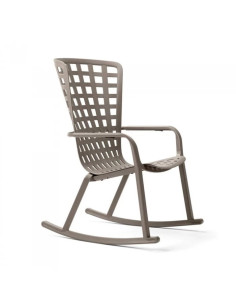 Fauteuil en résine FOLIO ROCKING taupe basculant et inclinable 3 positions renforcé en fibre de verre