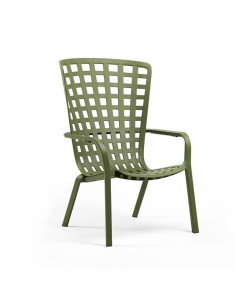 Fauteuil en résine FOLIO vert agave renforcé en fibre de verre inclinable 3 positions