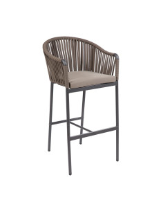 Fauteuil haut en aluminium anthracite DOHA ruban taupe coussin taupe