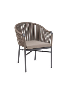 Fauteuil en aluminium anthracite DOHA ruban taupe coussin taupe