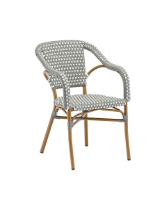 Fauteuil en aluminium wood naturel MONZA assise et dossier tressage wicker bicolore white/dove grey