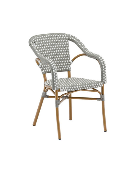 Fauteuil en aluminium wood naturel MONZA assise et dossier tressage wicker bicolore white/dove grey