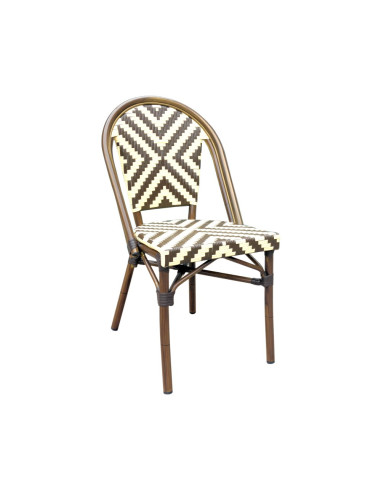 Chaise en aluminium rotin VENITIA GRAPHIC III assise et dossier tressage wicker bicolore café/crème