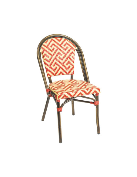 Chaise en aluminium rotin VENITIA GRAPHIC III assise et dossier tressage wicker bicolore bordeaux/ivoire