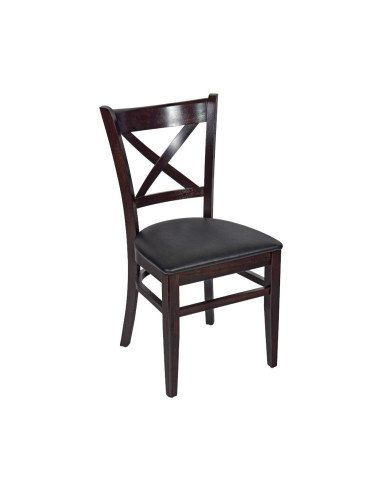 Chaise en bois hêtre massif wengé DONA dossier en croix assise tapissée noir