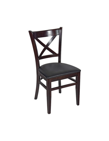 Chaise en bois hêtre massif wengé DONA dossier en croix assise tapissée noir
