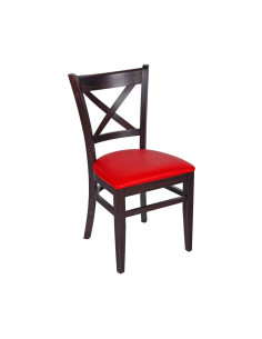 Chaise en bois hêtre massif wengé DONA dossier en croix assise tapissée cerise
