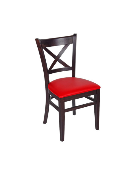 Chaise en bois hêtre massif wengé DONA dossier en croix assise tapissée cerise