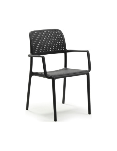 Fauteuil en résine RAP anthracite renforcé fibre de verre assise et dossier perforés