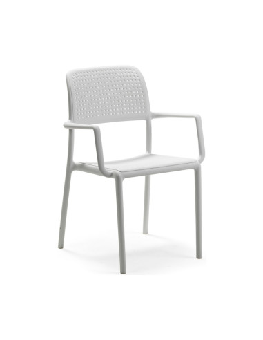 Fauteuil en résine RAP blanc renforcé fibre de verre assise et dossier perforés