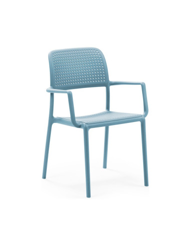 Fauteuil en résine RAP bleu céleste renforcé fibre de verre assise et dossier perforés