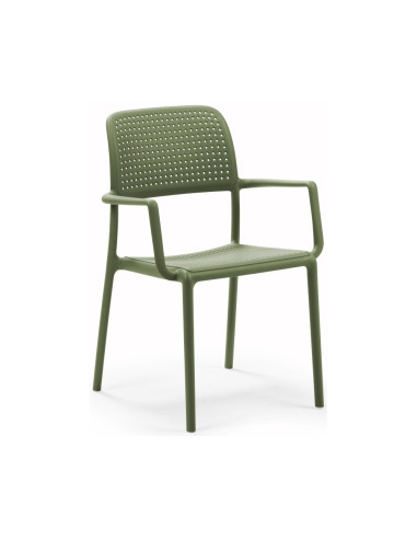 Fauteuil en résine RAP vert agave renforcé fibre de verre assise et dossier perforés