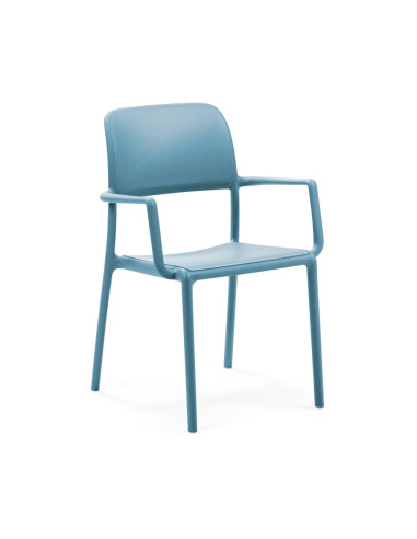 Fauteuil en résine RIVA bleu céleste renforcé fibre de verre assise et dossier pleins