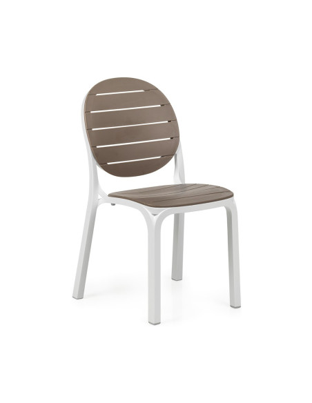 Chaise en résine ERIKA blanc/taupe assise et dossier lattes