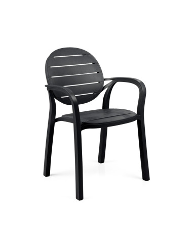 Fauteuil en résine PALMA anthracite assise et dossier lattes