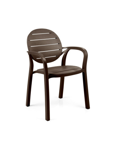 Fauteuil en résine PALMA chocolat assise et dossier lattes
