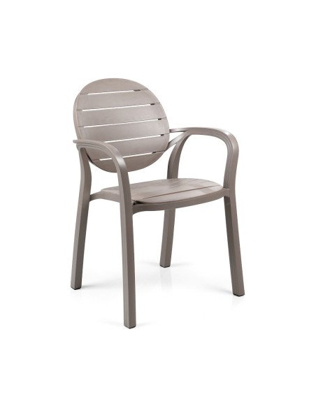 Fauteuil en résine PALMA taupe assise et dossier lattes