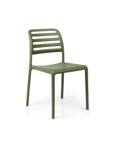 Chaise en résine COSTA vert agave assise pleine et dossier ajouré